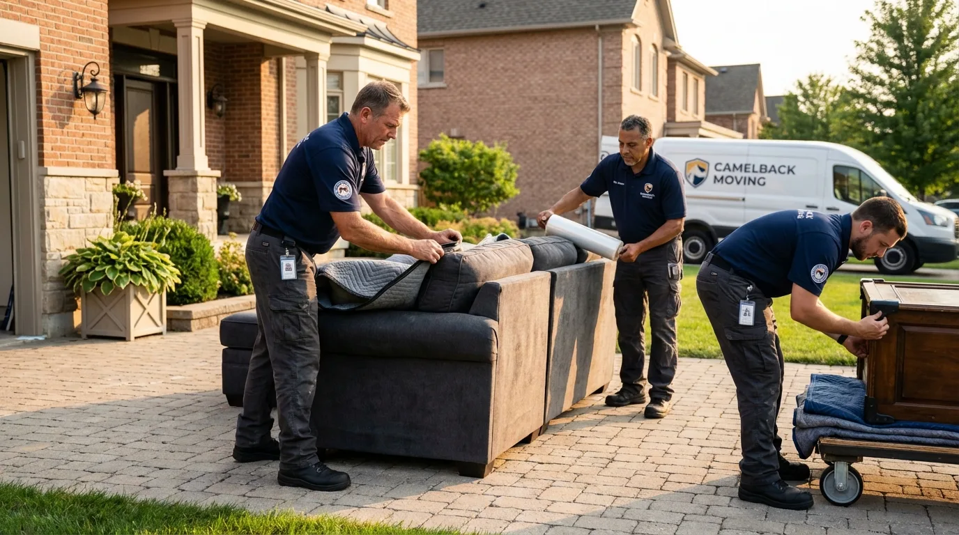 Large estate moving crew wrapping furniture in Utica, OH